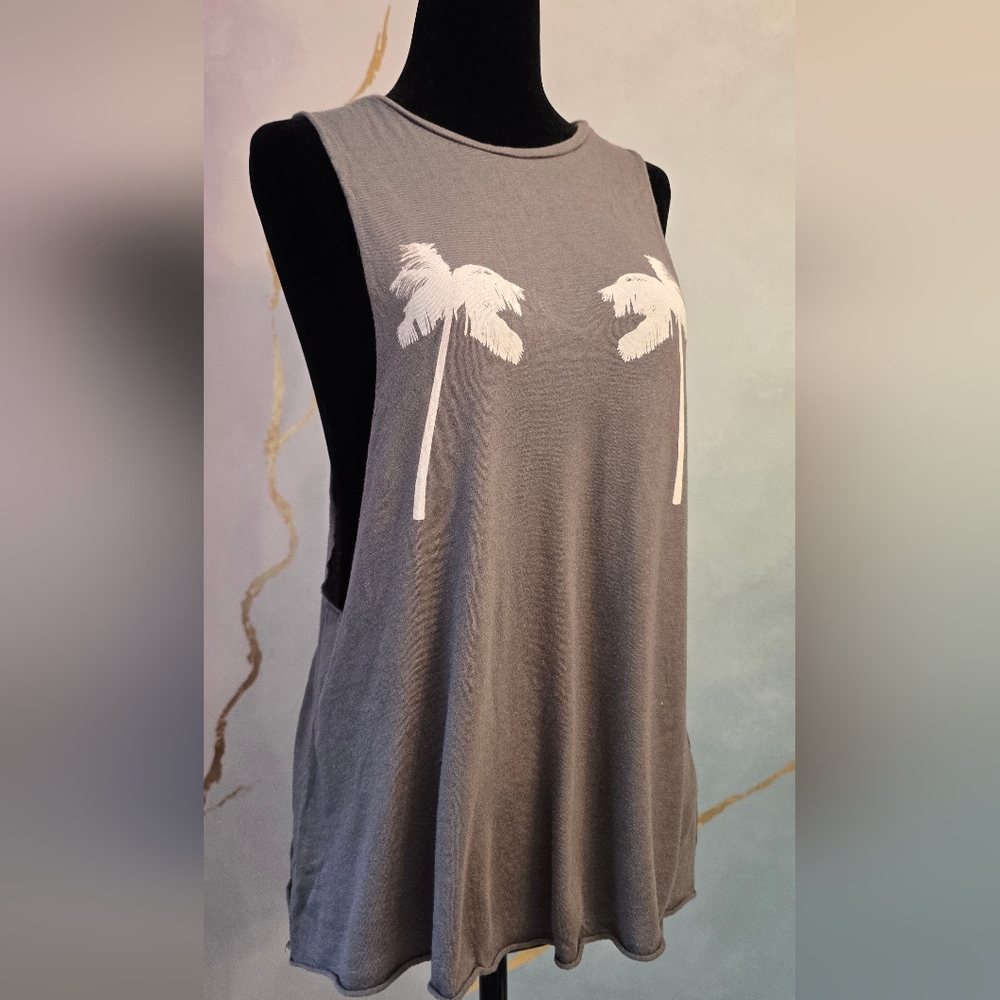 Swell Gray White Palm Tree Sleeveless Loose Fit Tank Top S